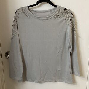 Elegant Gray Lace Shoulder Women's Top